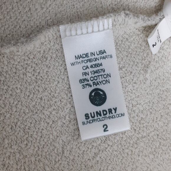 Sundry White Stripe Raw Hem Hoodie Sweatshirt Wide Leg Pants Tracksuit Set Sz 2 - Picture 12 of 13